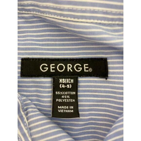 George Button Down Dress Shirt Collar Blue Stripe - Boys Size XS (4-5) - Picture 2 of 6
